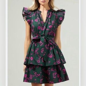 Sugarlips Green Midi Dress with Pink Floral Print